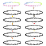 12PC Tattoo Choker Necklace Set - 90s Accessories Women Teen Girls Kids - Flower Charms Rainbow Multicolor Stretchy Jewelry - Summer Style Gift Idea - BodyJ4you