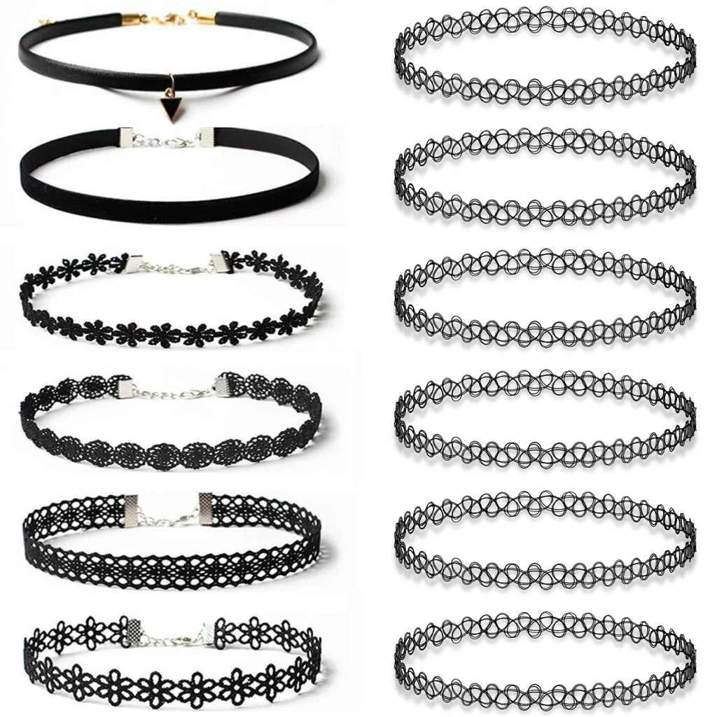 12PC Tattoo Choker Necklace Set 90s Accessories Women Teen Girls Kid BodyJ4you