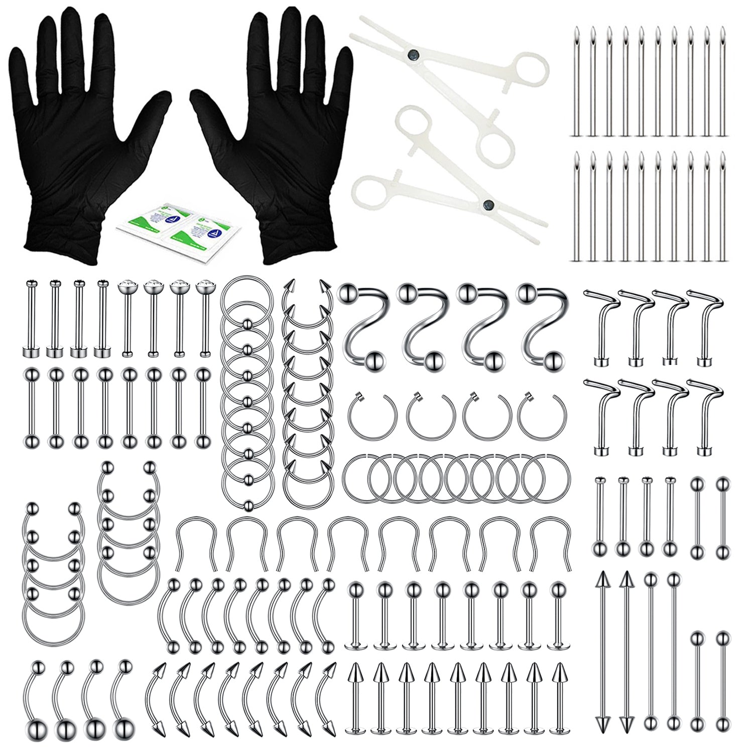 156PC Body Piercing Kit  Belly Ring Nose Septum Tragus Ear