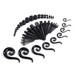 54PC Gauges Kit Ear Stretching 14G-00G Acrylic Hanger Tapers Plugs Body Piercing Set