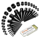 37PC Gauges Kit Ear Stretching Aftercare Balm 14G-00G Steel Taper Screw Fit Tunnel Jewelry