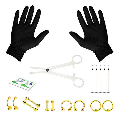 20PC Professional Piercing Kit BCR CBR Labret Belly Nipple Lip Nose 14G Steel Jewelry - BodyJ4you