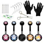 20PC Professional Piercing Kit Multicolor Steel 14G Double CZ Belly Navel Ring Body Piercing Set - BodyJ4you