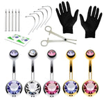 20PC Professional Piercing Kit Multicolor Steel 14G Double CZ Belly Navel Ring Body Piercing Set - BodyJ4you