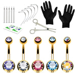 20PC Professional Piercing Kit Multicolor Steel 14G Double CZ Belly Navel Ring Body Piercing Set - BodyJ4you