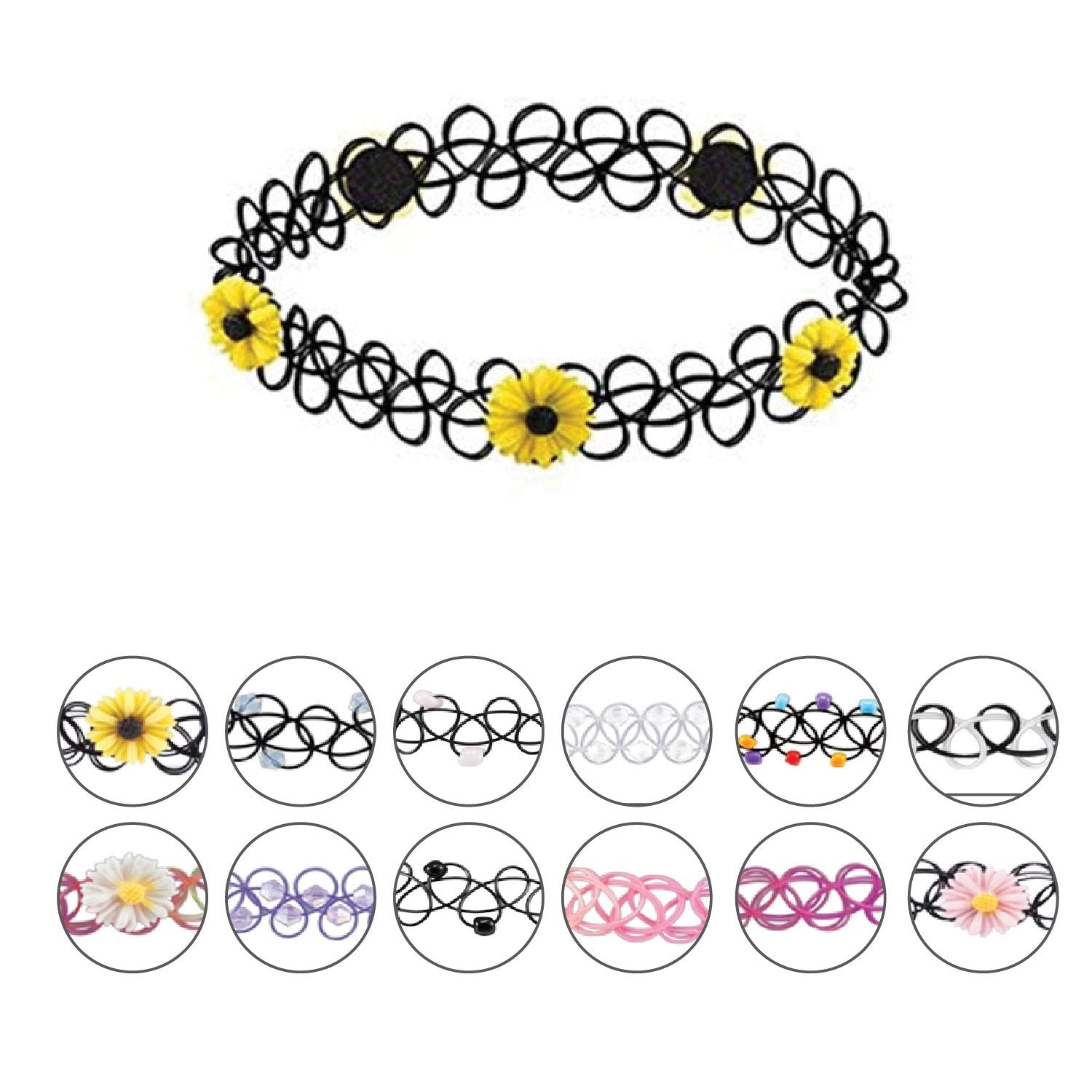 24PC Choker Necklace Set Colorful Mix Stretch Elastic Jewelry - BodyJ4you