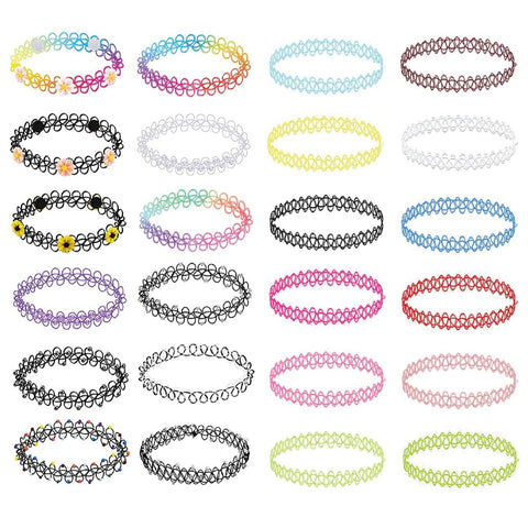24PC Choker Necklace Set Colorful Mix Stretch Elastic Jewelry - BodyJ4you
