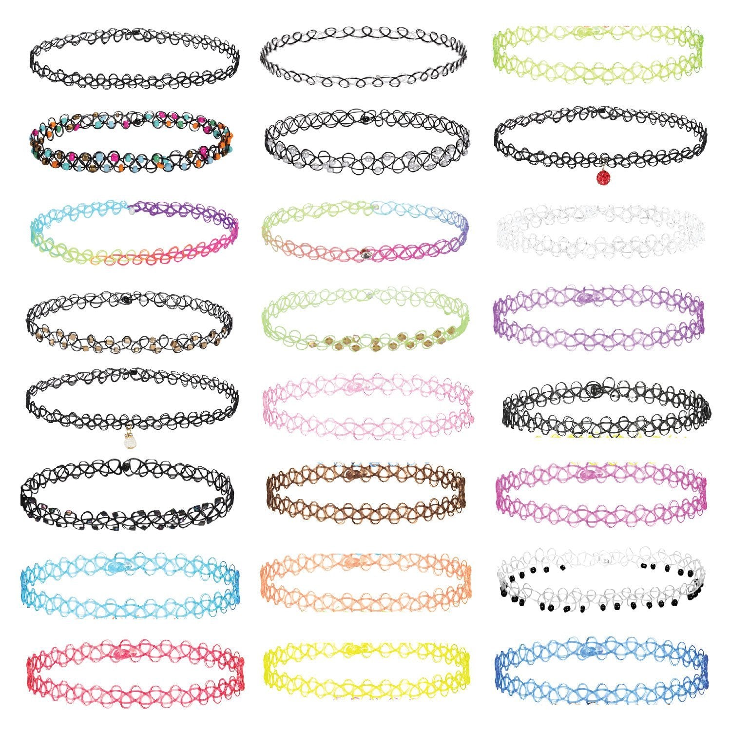 24PC Choker Necklace Set Colorful Mix Stretch Elastic Jewelry - BodyJ4you