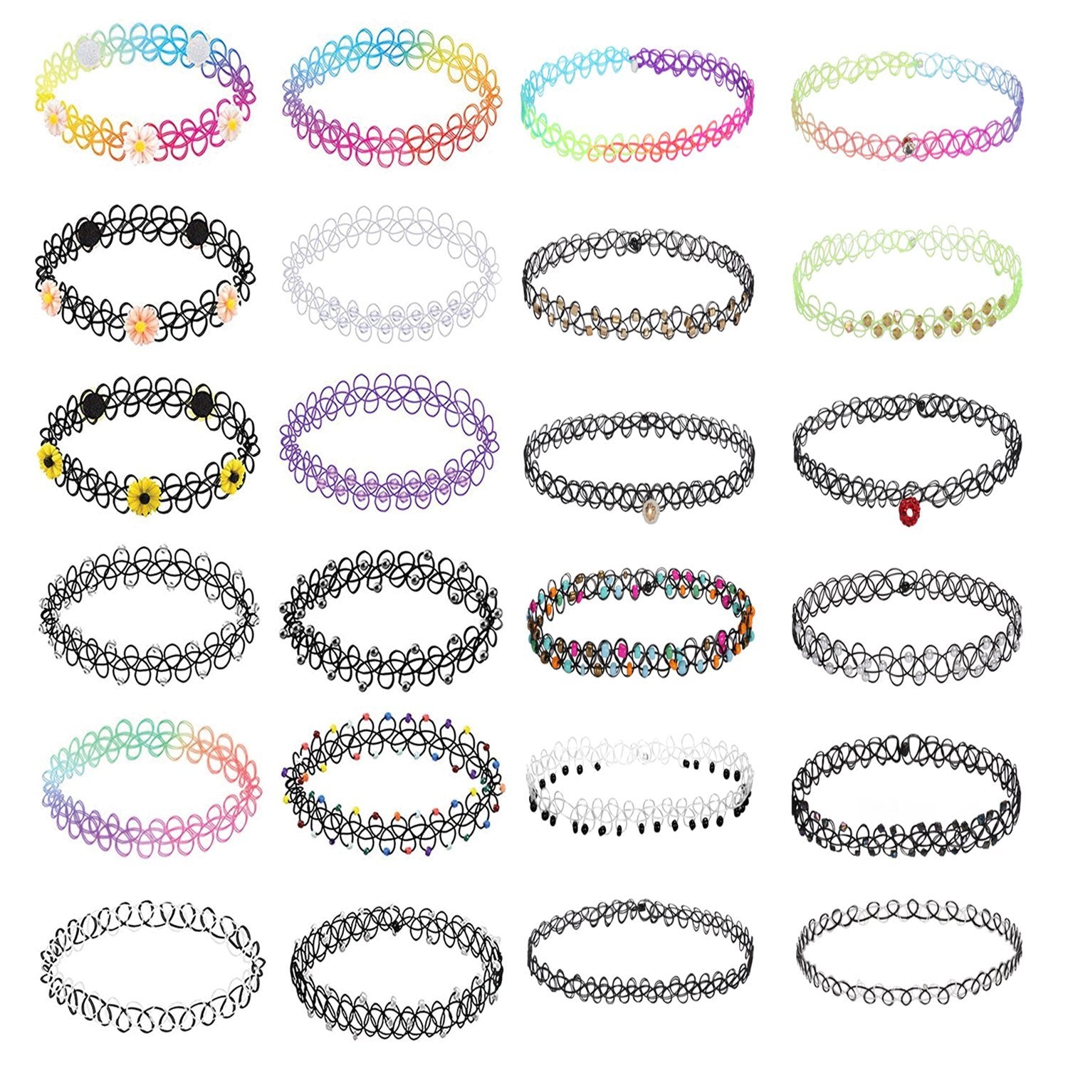 24PC Choker Necklace Set Colorful Mix Stretch Elastic Jewelry - BodyJ4you