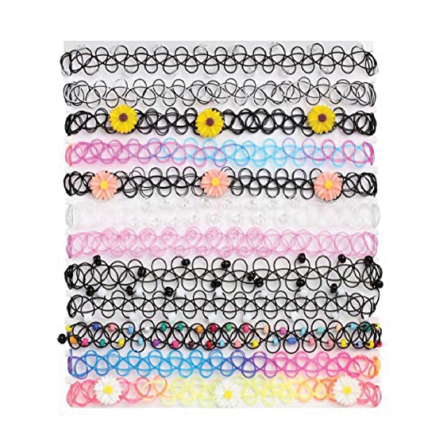 24PC Choker Necklace Set Colorful Mix Stretch Elastic Jewelry - BodyJ4you