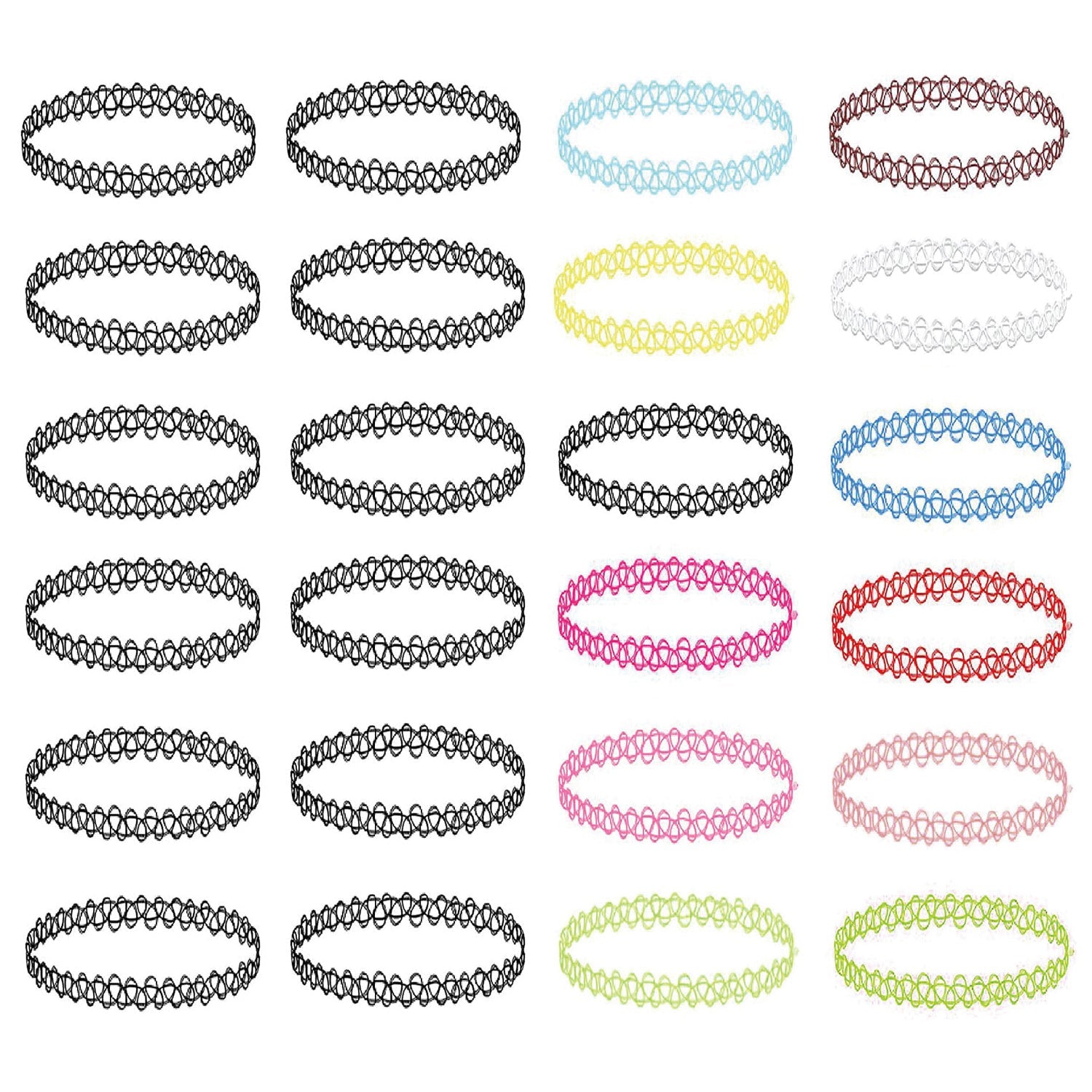 24PC Tattoo Choker Necklace Set - 90s Accessories Women Teen Girls Kids - Flower Charms Rainbow Multicolor Stretchy Jewelry - Summer Style Gift Idea - BodyJ4you