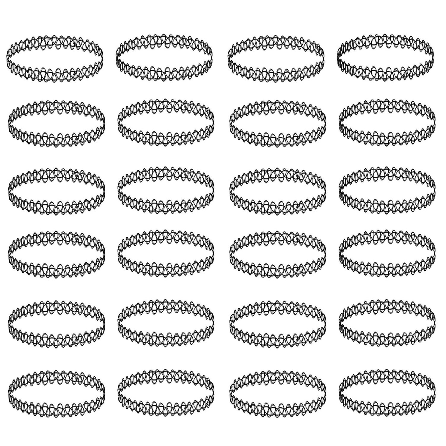 24PC Tattoo Choker Necklace Set - 90s Accessories Women Teen Girls Kids - Flower Charms Rainbow Multicolor Stretchy Jewelry - Summer Style Gift Idea - BodyJ4you