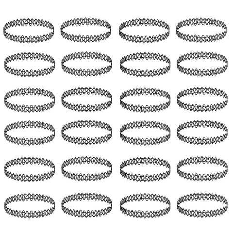 24PC Tattoo Choker Necklace Set - 90s Accessories Women Teen Girls Kids - Flower Charms Rainbow Multicolor Stretchy Jewelry - Summer Style Gift Idea - BodyJ4you