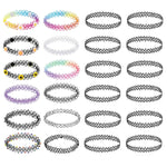 24PC Tattoo Choker Necklace Set - 90s Accessories Women Teen Girls Kids - Flower Charms Rainbow Multicolor Stretchy Jewelry - Summer Style Gift Idea - BodyJ4you