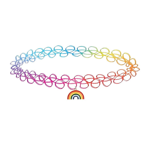 BodyJ4You 2PC Tattoo Choker Necklace Set - 90s Accessories Women Teen Girls Kids - Rainbow Pendant Charm - Summer Style Gift Idea
