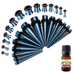 29PC Gauges Kit Ear Aftercare Jojoba Oil Wax 12G-0G Multicolor Steel Tunnel Plugs Tapers - BodyJ4you