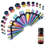 29PC Gauges Kit Ear Aftercare Jojoba Oil Wax 12G-0G Multicolor Steel Tunnel Plugs Tapers - BodyJ4you