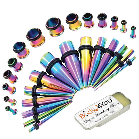 29PC Gauges Kit Ear Stretching Aftercare Balm 12G-0G Surgical Steel Tunnel Plugs Tapers - BodyJ4you