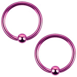 2PC Ball Closure Ring Purple Steel 14G-20G BCR Nose Nipple Tragus Lip - BodyJ4you