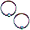 2PC Ball Closure Ring Rainbow Green Steel 14G-20G BCR Nose Nipple Tragus Lip - BodyJ4you