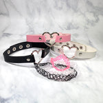 2PC Choker Leather Collar Necklace - Goth Punk Biker Rock Metal - 90s Retro Vintage Old-School Style - Heart Spikes Moon Pendant - Women Girls - BodyJ4you