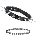 2PC Choker Leather Collar Necklace - Goth Punk Biker Rock Metal - 90s Retro Vintage Old-School Style - Heart Spikes Moon Pendant - Women Girls - BodyJ4you