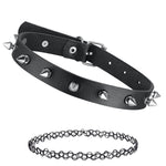 2PC Choker Leather Collar Necklace - Goth Punk Biker Rock Metal - 90s Retro Vintage Old-School Style - Heart Spikes Moon Pendant - Women Girls - BodyJ4you