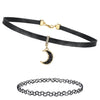 2PC Choker Leather Collar Necklace - Goth Punk Biker Rock Metal - 90s Retro Vintage Old-School Style - Heart Spikes Moon Pendant - Women Girls - BodyJ4you