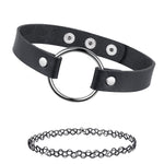 2PC Choker Leather Collar Necklace - Goth Punk Biker Rock Metal - 90s Retro Vintage Old-School Style - Heart Spikes Moon Pendant - Women Girls - BodyJ4you