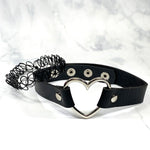2PC Choker Leather Collar Necklace - Goth Punk Biker Rock Metal - 90s Retro Vintage Old-School Style - Heart Spikes Moon Pendant - Women Girls - BodyJ4you