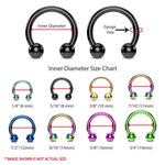 2PC Horseshoe Circular Barbell Black Steel 00G-18G CBR Nose Nipple Tragus Lip - BodyJ4you