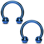 2PC Horseshoe Circular Barbell Blue Steel 10G-18G CBR Nose Nipple Tragus Lip - BodyJ4you