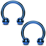 2PC Horseshoe Circular Barbell Blue Steel 10G-18G CBR Nose Nipple Tragus Lip - BodyJ4you