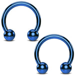 2PC Horseshoe Circular Barbell Blue Steel 10G-18G CBR Nose Nipple Tragus Lip - BodyJ4you
