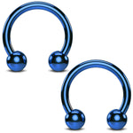 2PC Horseshoe Circular Barbell Blue Steel 10G-18G CBR Nose Nipple Tragus Lip - BodyJ4you