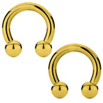 2PC Horseshoe Circular Barbell Goldtone Steel 8G-18G CBR Nose Nipple Tragus Lip - BodyJ4you