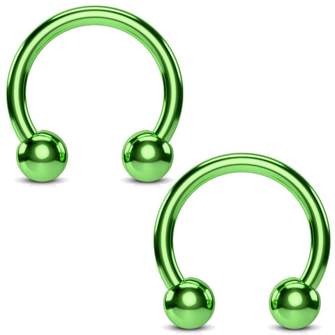 2PC Horseshoe Circular Barbell Green Steel 12G-18G CBR Nose Nipple Tragus Lip - BodyJ4you