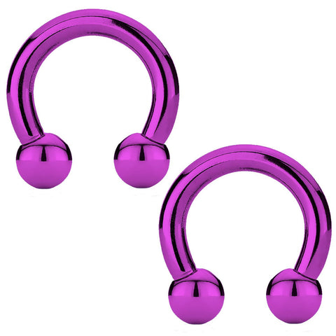 2PC Horseshoe Circular Barbell Purple Steel 10G-18G CBR Nose Nipple Tragus Lip - BodyJ4you