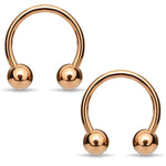 2PC Horseshoe Circular Barbell Rose Goldtone Steel 8G-16G CBR Nose Nipple Tragus Lip - BodyJ4you