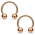 2PC Horseshoe Circular Barbell Rose Goldtone Steel 8G-16G CBR Nose Nipple Tragus Lip - BodyJ4you