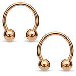 2PC Horseshoe Circular Barbell Rose Goldtone Steel 8G-16G CBR Nose Nipple Tragus Lip - BodyJ4you