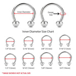 2PC Horseshoe Circular Barbell Surgical Steel 00G-18G CBR Nose Nipple Tragus Lip - BodyJ4you