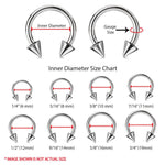 2PC Horseshoe Circular Spike Barbell Surgical Steel 8G-18G CBR Nose Nipple Tragus Lip - BodyJ4you