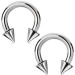 2PC Horseshoe Circular Spike Barbell Surgical Steel 8G-18G CBR Nose Nipple Tragus Lip - BodyJ4you