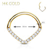 2PC Piercing Rings 16G Hinged Clicker Hoop 14Kt. Gold Cubic Zirconia Gem Nose Septum Daith Ear - BodyJ4you