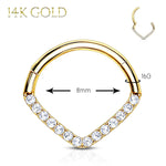 2PC Piercing Rings 16G Hinged Clicker Hoop 14Kt. Gold Cubic Zirconia Gem Nose Septum Daith Ear - BodyJ4you