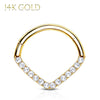 2PC Piercing Rings 16G Hinged Clicker Hoop 14Kt. Gold Cubic Zirconia Gem Nose Septum Daith Ear - BodyJ4you