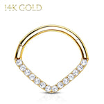 2PC Piercing Rings 16G Hinged Clicker Hoop 14Kt. Gold Cubic Zirconia Gem Nose Septum Daith Ear - BodyJ4you