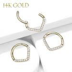 2PC Piercing Rings 16G Hinged Clicker Hoop 14Kt. Gold Cubic Zirconia Gem Nose Septum Daith Ear - BodyJ4you