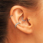 2PC Piercing Rings 16G Hinged Clicker Hoop 14Kt. Gold Double Line Cubic Zirconia Nose Septum Ear - BodyJ4you